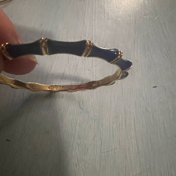 STELLA & DOT Bangle Bracelet Navy Blue Gold Tone Enamel JULEP BAMBOO Stackable - Picture 2 of 10